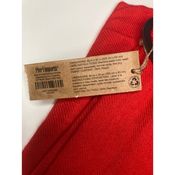 Pier 1 Imports Red Rayon Pashmina NWT - Picture 4 of 4